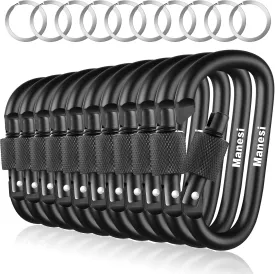 10 Pack Aluminum D Ring Key Rings Hiking Clips Locking Carabiner for Hiking Camping Fishing and Outdoor UseClips with Screw Gate Multicolored