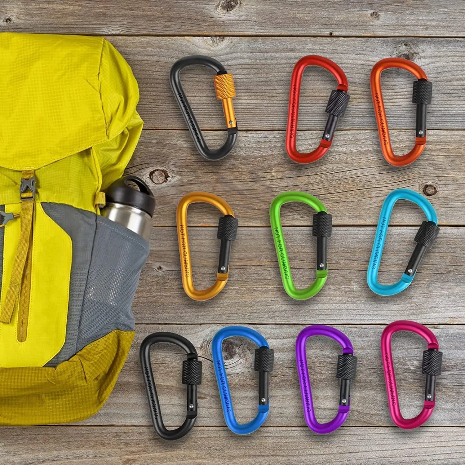 10 Pack Aluminum D Ring Key Rings Hiking Clips Locking Carabiner for Hiking Camping Fishing and Outdoor UseClips with Screw Gate Multicolored