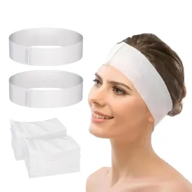 100 Pack - Disposable Headbands for Spa - Skincare Headband for Facial Treatment - Esthetician Spa Supplies Soft Stretchy and Adjustable - Spa Headband for Women (White)