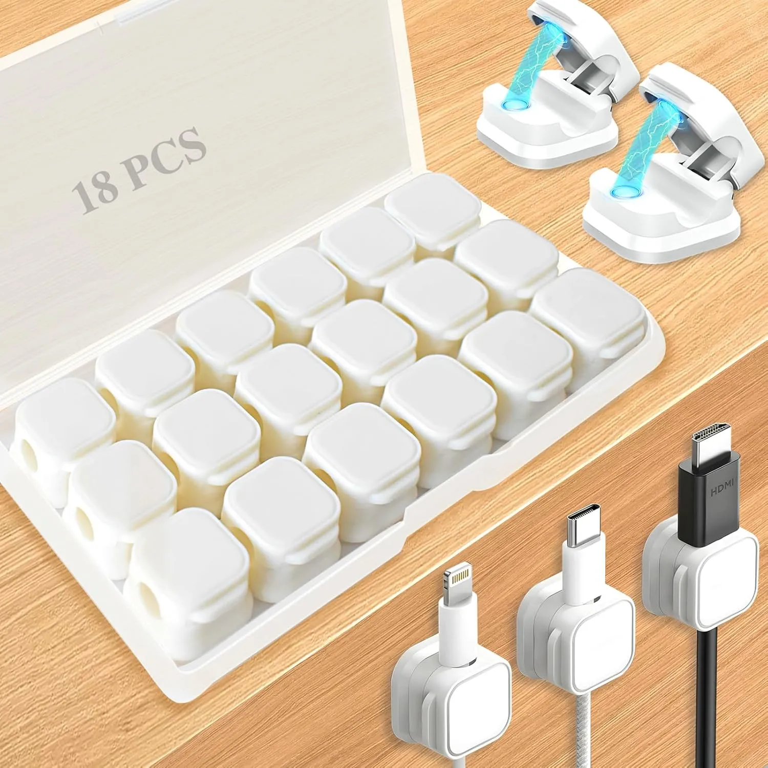 18 Pack Cord Organizer Holder,Magnetic Cable Clips Management,Easy Strong Adhesive Phone USB Charger Cord,Hide Or Organize Desk Cable for Kitchen,Office,Car,NightstandWhite