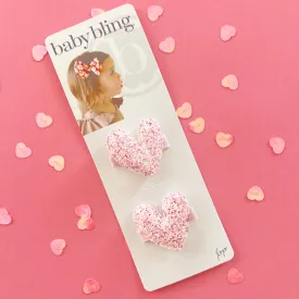 2PK NOVELTY CLIPS: glitter pink heart plush