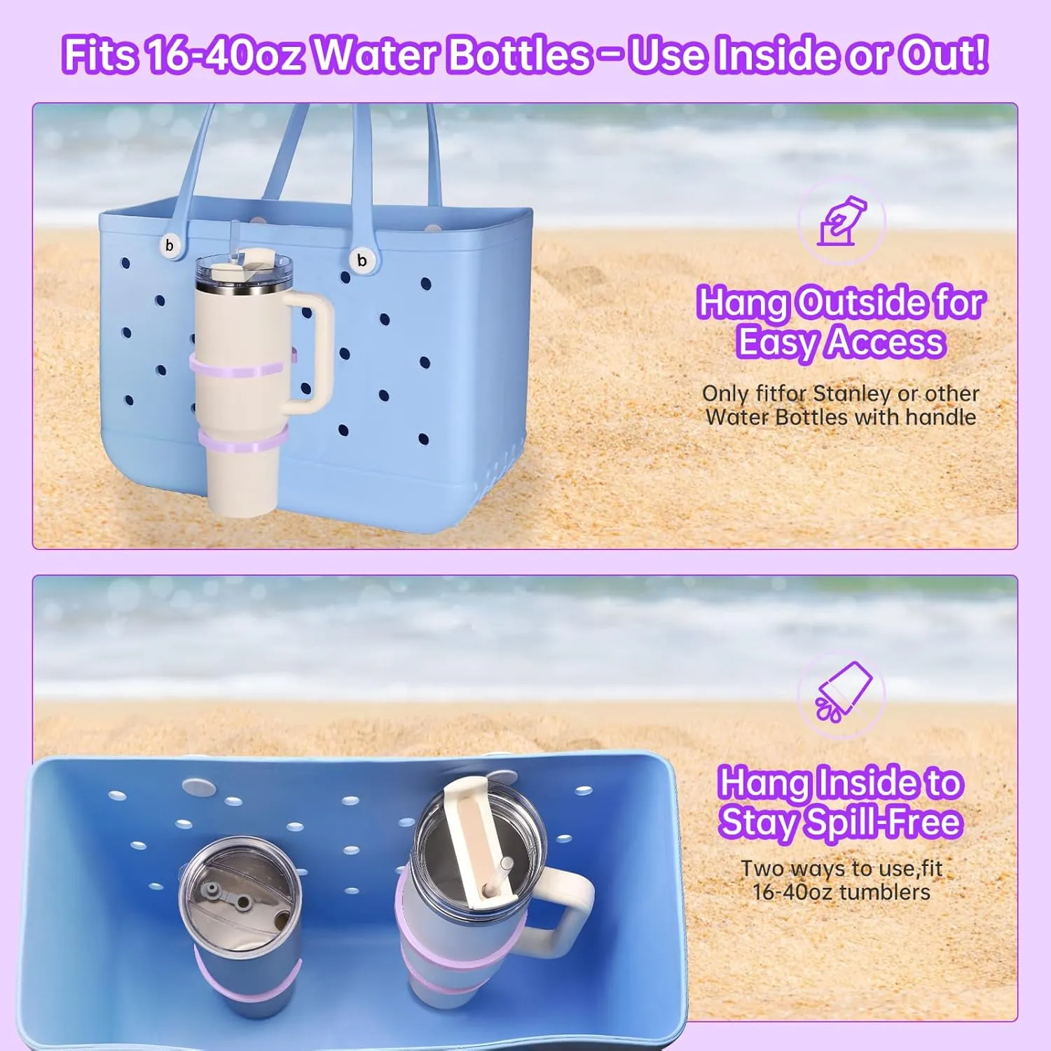 3-in-1 Cup Holder for Bogg Bags  Fits 30-40 oz Stanley, Owala, Yeti, Large Drink Holder, Cup Holder Accessories Compatible with All Bogg Bags