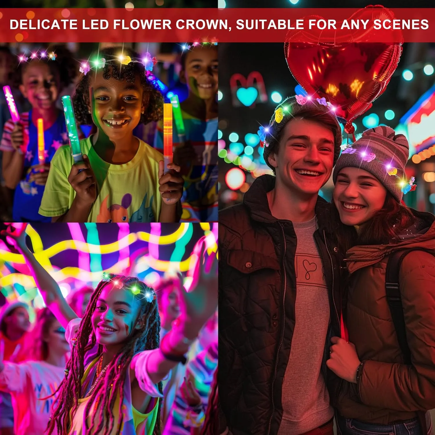 30 Pcs LED Flower Crown Headband,led Headbands,Light Up Flower Headbands for Women,Garlands Glowing Floral Wreath Crowns for Weddings,Halloween,Birthdays,Role-Playing,Beach PartiesChristmas