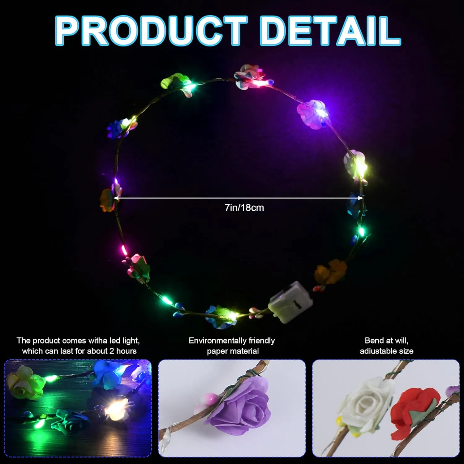 30 Pcs LED Flower Crown Headband,led Headbands,Light Up Flower Headbands for Women,Garlands Glowing Floral Wreath Crowns for Weddings,Halloween,Birthdays,Role-Playing,Beach PartiesChristmas