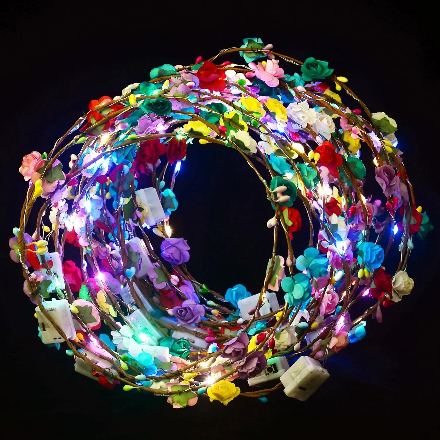 30 Pcs LED Flower Crown Headband,led Headbands,Light Up Flower Headbands for Women,Garlands Glowing Floral Wreath Crowns for Weddings,Halloween,Birthdays,Role-Playing,Beach PartiesChristmas