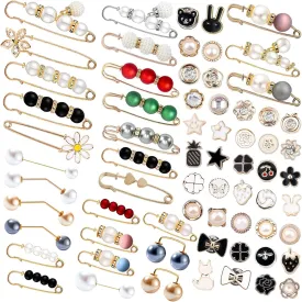 69 Pcs Pearl Brooch, Sweater Shawl Hat Clip Neckline Pins Double Faux Pearl Brooches for Women Fashion Cover Up Buttons Clothing Dresses Decoration Accessories Pant Waist Tightener Safety Pins