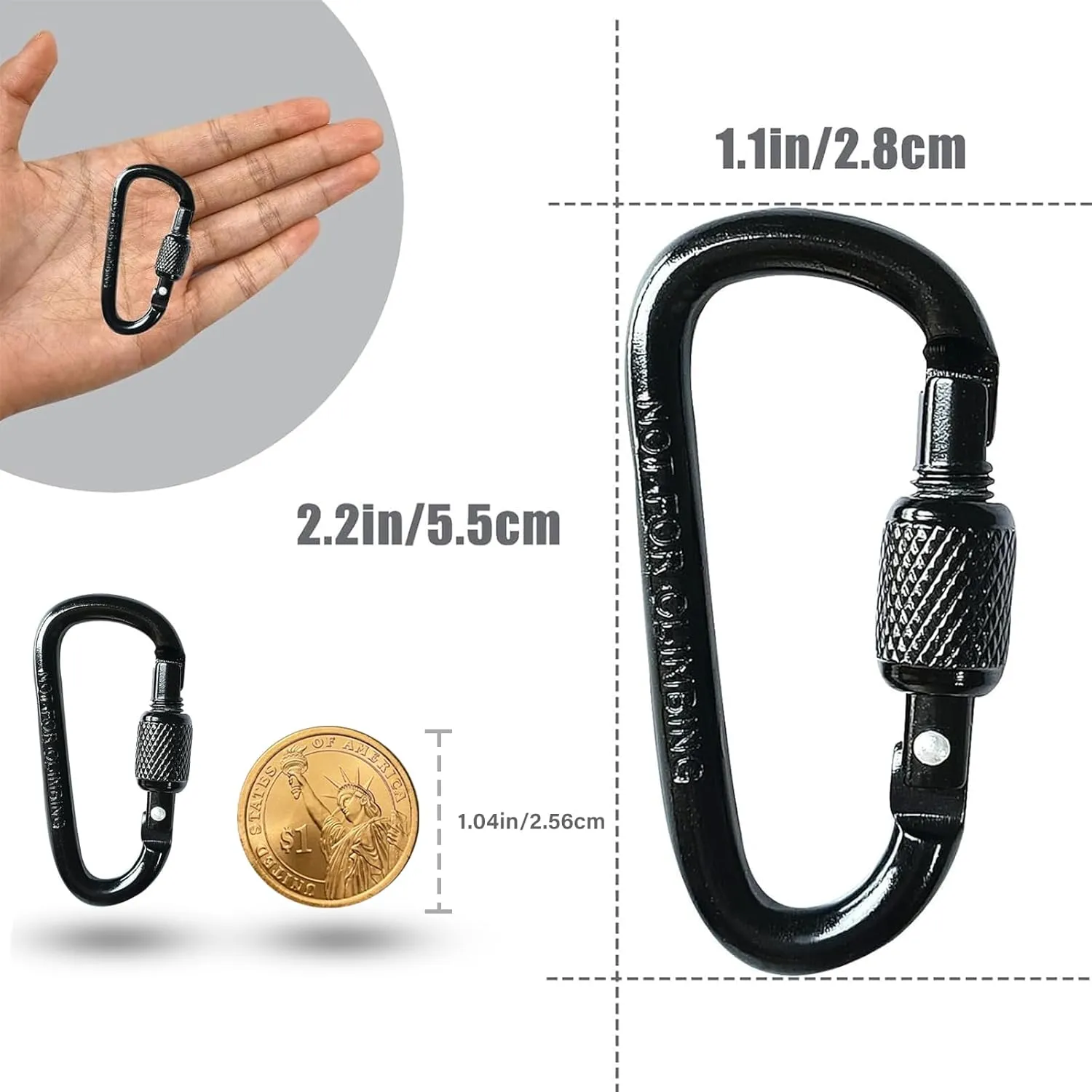 8 Pack D-Shape Carabiner Clasp with Screw Gate, 2.2 Inch Mini Keychain Clip Key Chain Buckle, Aluminum Alloy Keyrings Hook for Outdoor Hiking not for Climbing