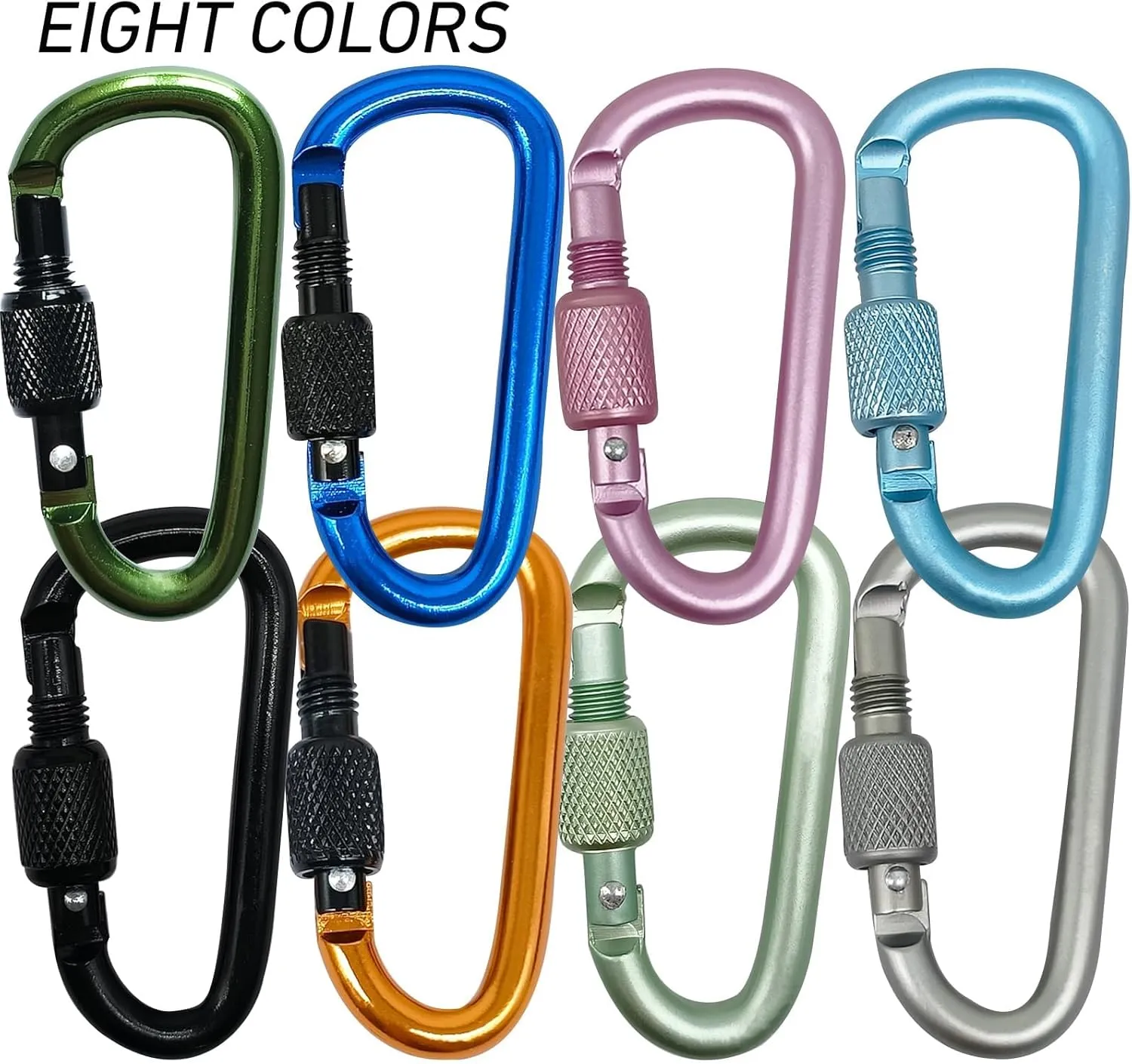 8 Pack D-Shape Carabiner Clasp with Screw Gate, 2.2 Inch Mini Keychain Clip Key Chain Buckle, Aluminum Alloy Keyrings Hook for Outdoor Hiking not for Climbing
