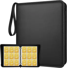 9 Pockets Trading Card Binder with 900 Double-Sided Pockets, PU Zipper Top Loader Binder with 50 Removable Sleeves for Basketball Baseball Football Playing TCG Card