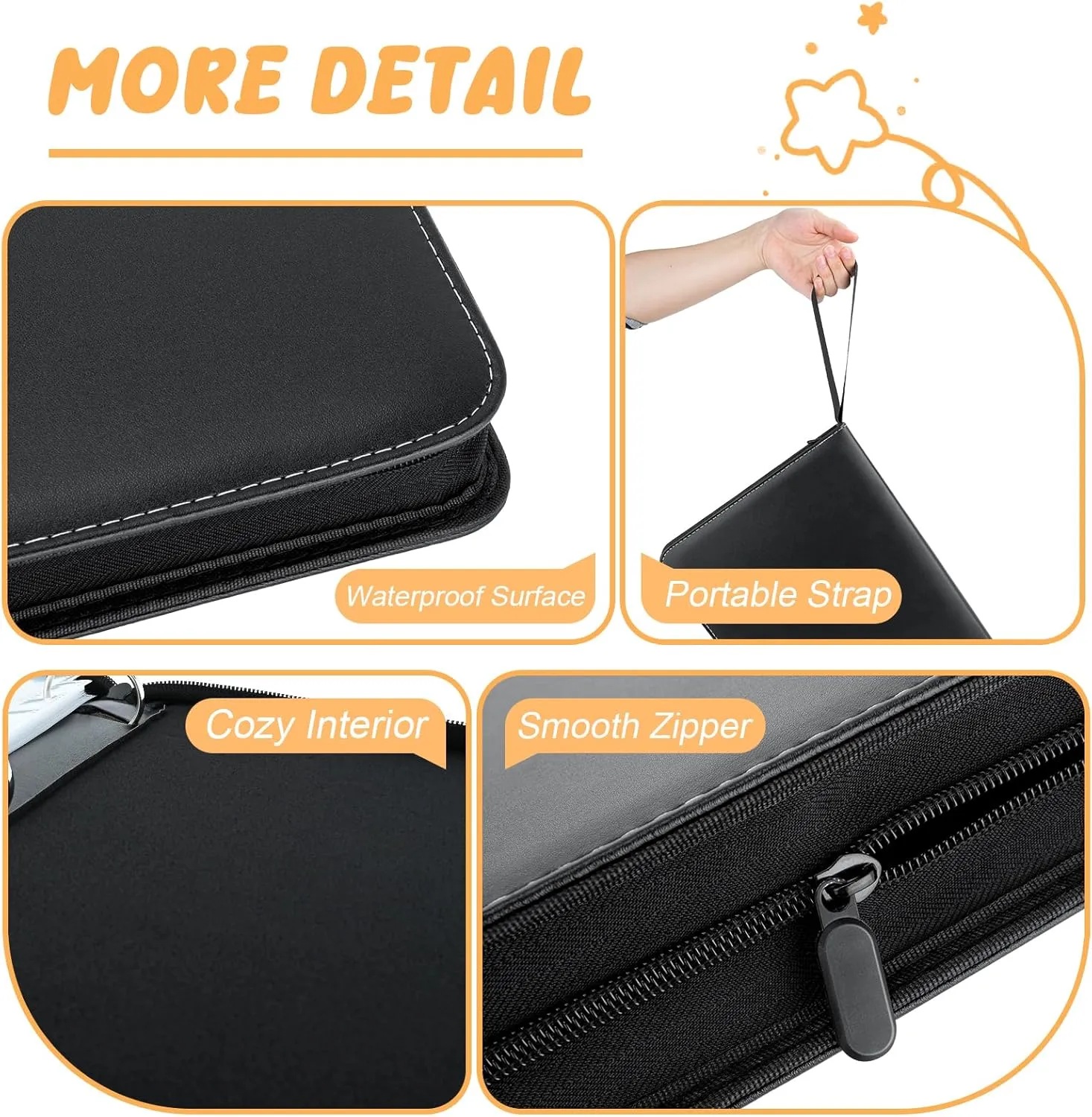 9 Pockets Trading Card Binder with 900 Double-Sided Pockets, PU Zipper Top Loader Binder with 50 Removable Sleeves for Basketball Baseball Football Playing TCG Card