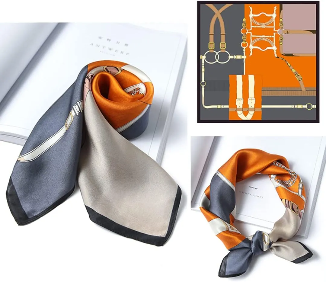 ANDANTINO 100% Real Mulberry Silk Scarf -21'' x 21''- Lightweight Neckerchief Women Men Small Square Digital Printed Scarves
