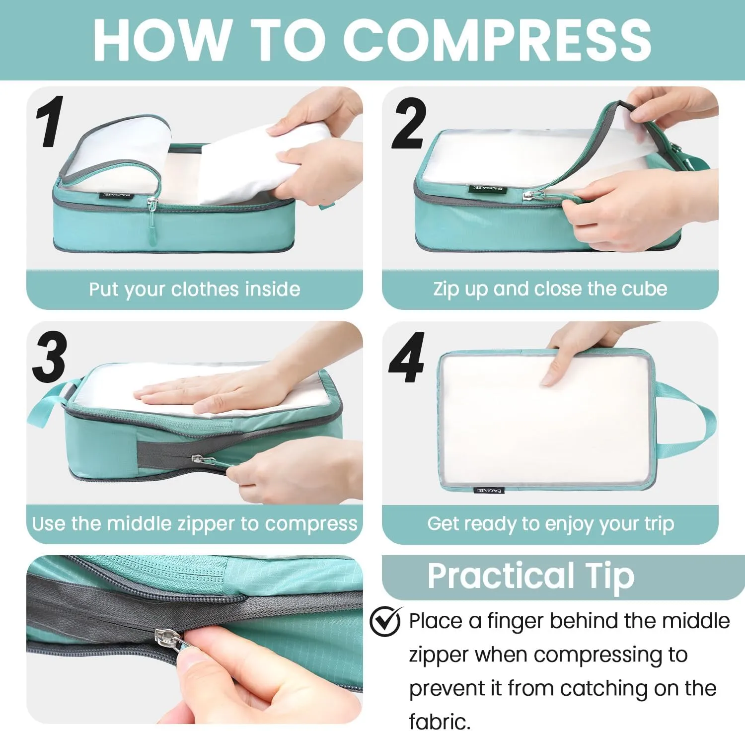 BAGAIL 4 Set/6 Set Ultralight Compression Packing Cubes Packing Organizer for Travel Accessories Luggage Suitcase Backpack