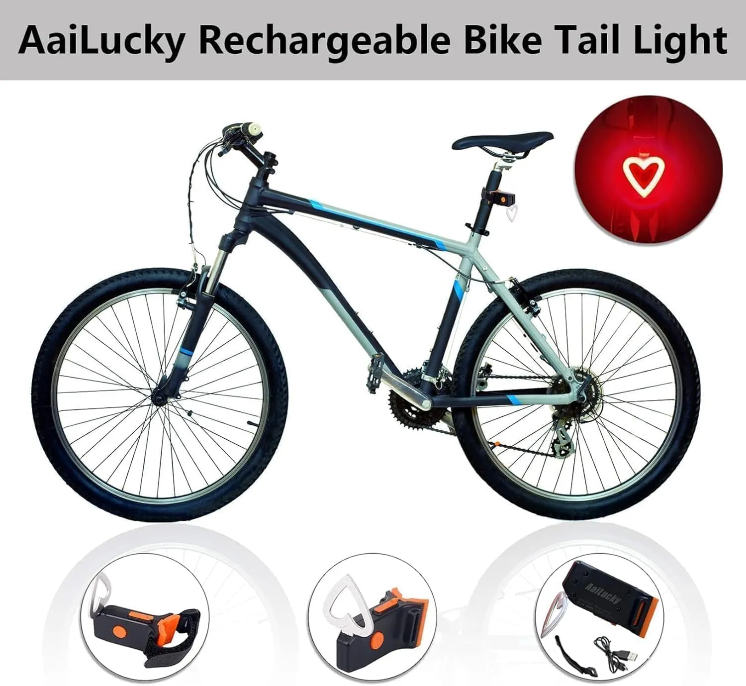Bike Tail Light Rechargeable LED Bicycle Rear Light for Night Riding, Girls Bright Heart Shaped Bike Taillight, Cycling Warning Tail Light for Adults Kids Women, 5 Modes