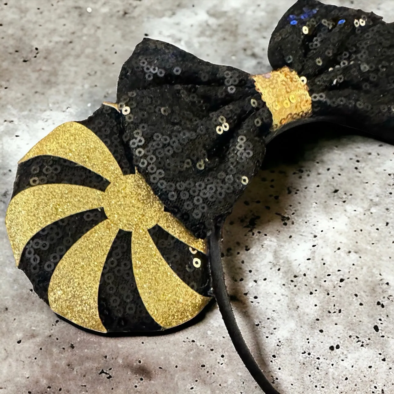 Black and Gold Sequin Mouse Ears - Perfect for New Orleans Saints Fans! NEW