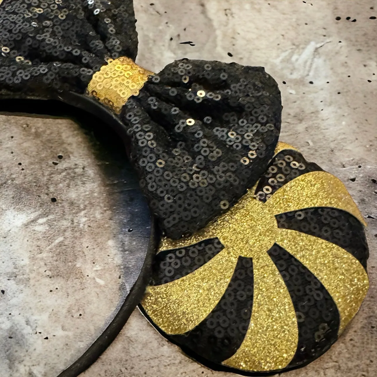 Black and Gold Sequin Mouse Ears - Perfect for New Orleans Saints Fans! NEW