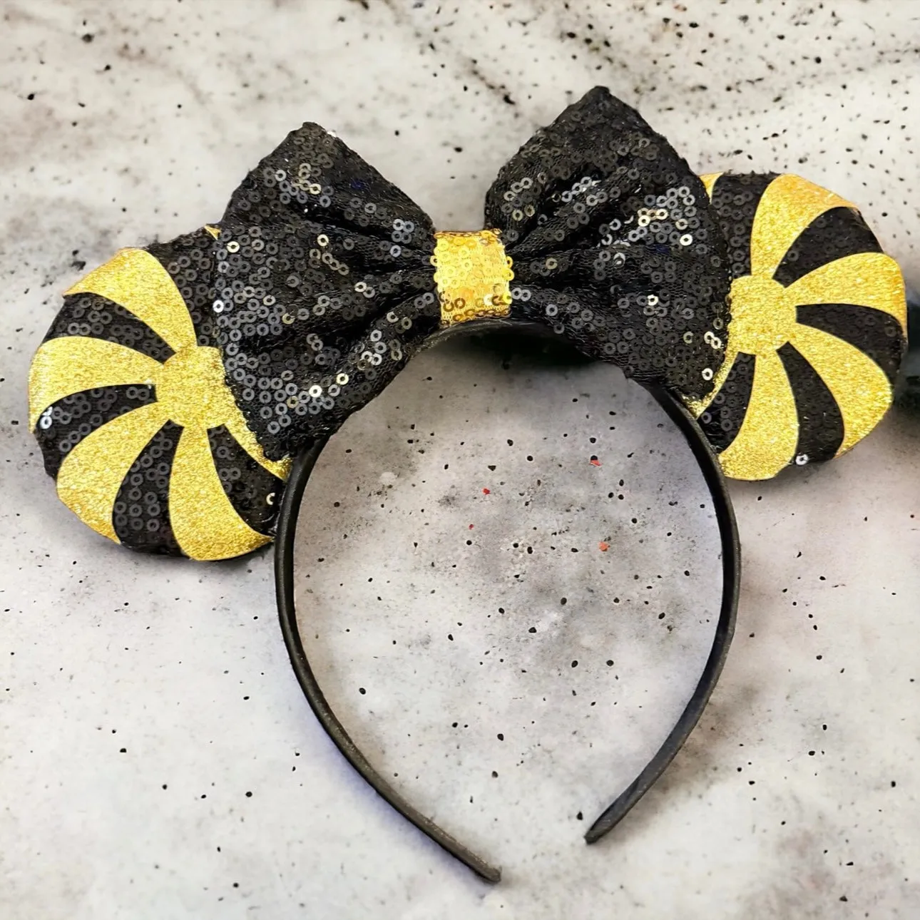 Black and Gold Sequin Mouse Ears - Perfect for New Orleans Saints Fans! NEW
