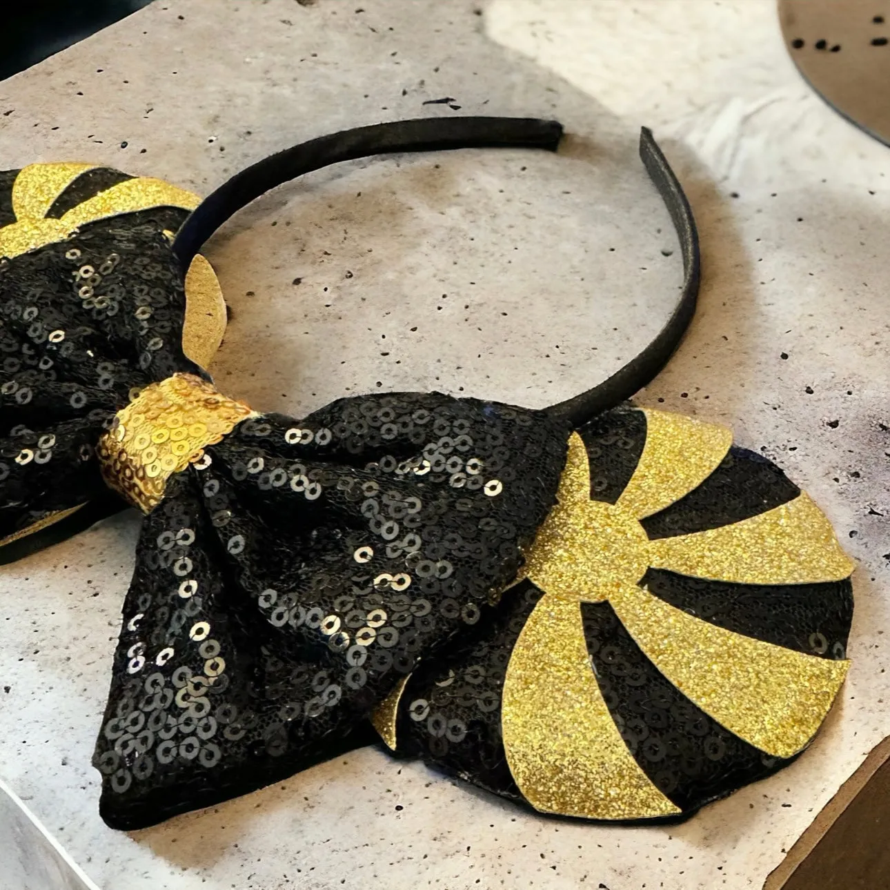 Black and Gold Sequin Mouse Ears - Perfect for New Orleans Saints Fans! NEW