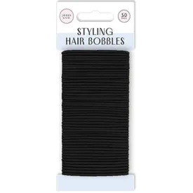 Black Hair Bobbles 50 Pack - Elastic Ponytail Holders Hair Accessories Bulk Set