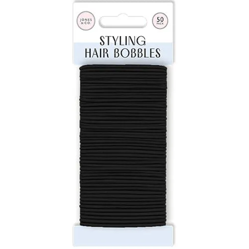 Black Hair Bobbles 50 Pack - Elastic Ponytail Holders Hair Accessories Bulk Set