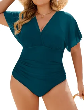 Blooming Jelly Women's Plus Size Swimsuit One Piece Bathing Suit Tummy Control Mesh V Neck Maternity Swimwear