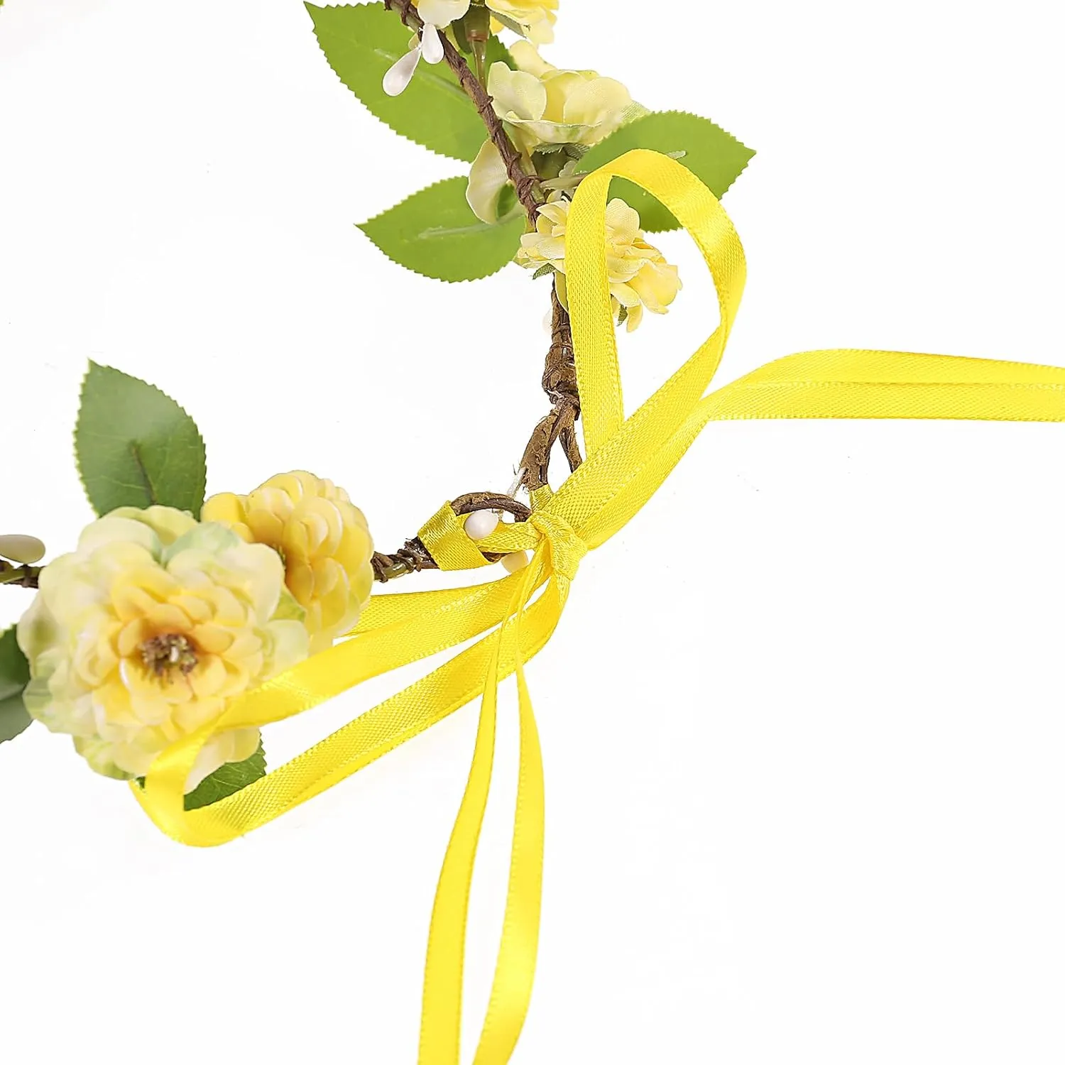 Bubbmi Elf Costume Yellow Flower Crown Headband with Pendant, Cosplay Party Woodland Fairy Headpiece for Women Girls