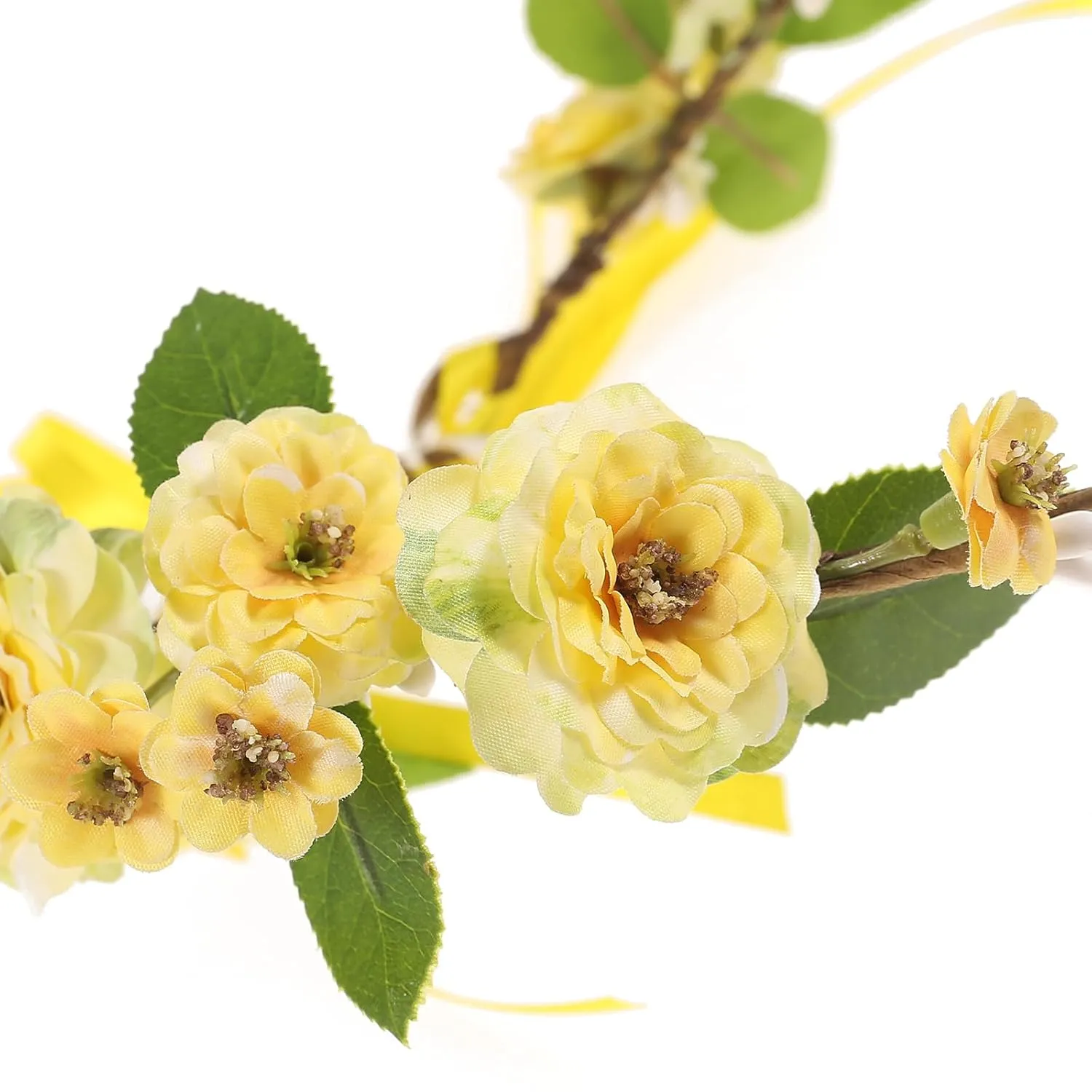 Bubbmi Elf Costume Yellow Flower Crown Headband with Pendant, Cosplay Party Woodland Fairy Headpiece for Women Girls