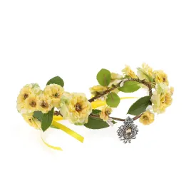 Bubbmi Elf Costume Yellow Flower Crown Headband with Pendant, Cosplay Party Woodland Fairy Headpiece for Women Girls