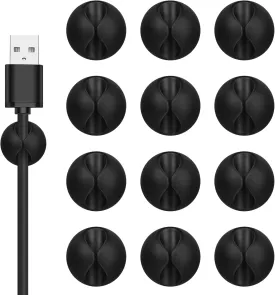 Cord Holder Cable Clips, 12PCS Black Adhesive Cord Organizer Charger Holder Wire Management Keeper for Nightstand, Desk, Office or Mouse