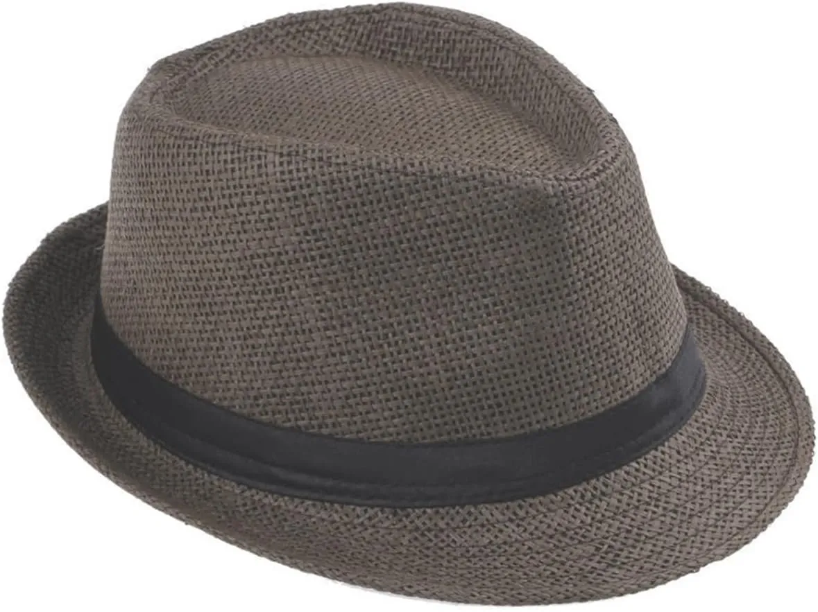 ECYC Ltd Unisex Straw Fedora Hat Panama Straw Hat Jazz Hat Cap Short Brim Hat Straw Sun Hat Summer Beach Hat for Women Men