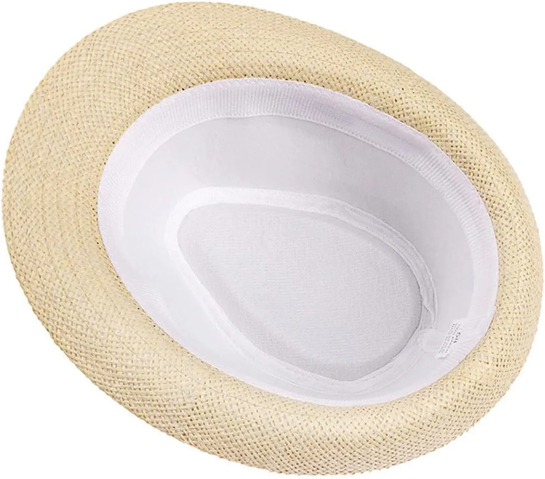 ECYC Ltd Unisex Straw Fedora Hat Panama Straw Hat Jazz Hat Cap Short Brim Hat Straw Sun Hat Summer Beach Hat for Women Men