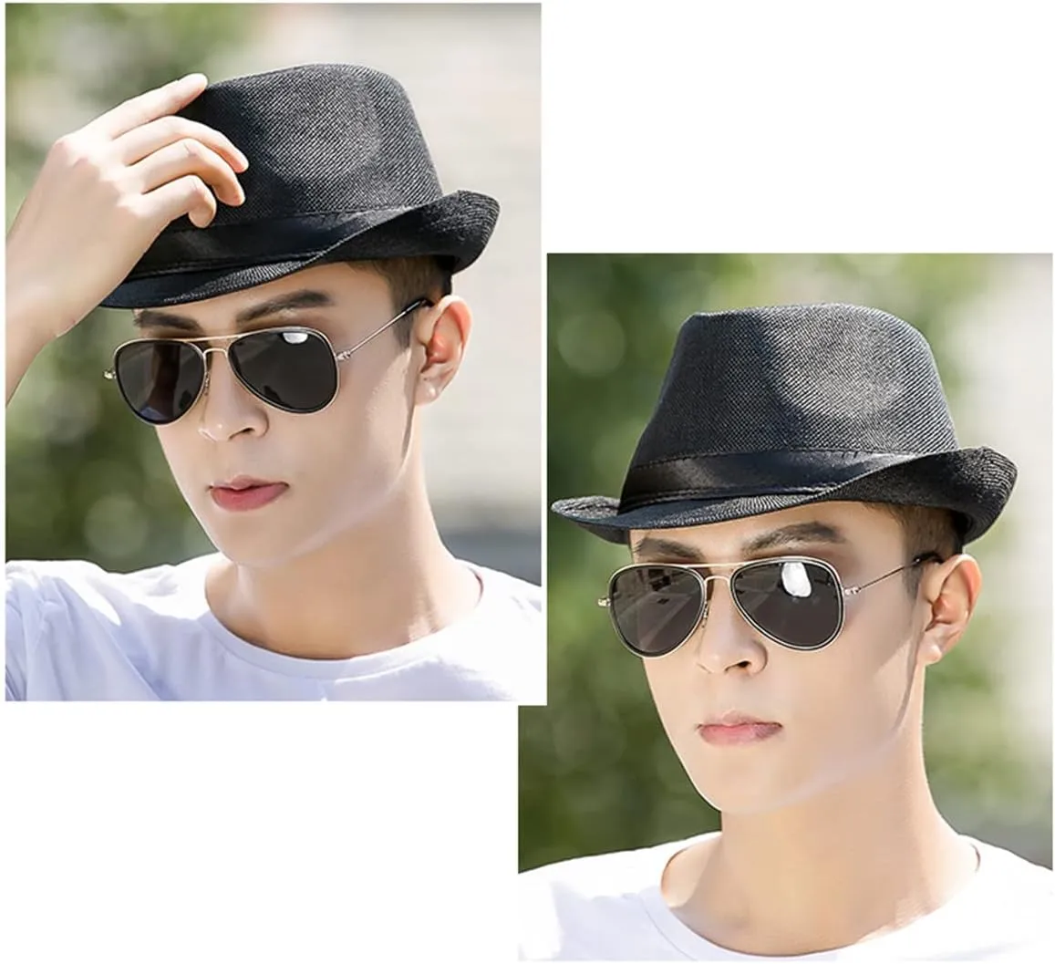 ECYC Ltd Unisex Straw Fedora Hat Panama Straw Hat Jazz Hat Cap Short Brim Hat Straw Sun Hat Summer Beach Hat for Women Men