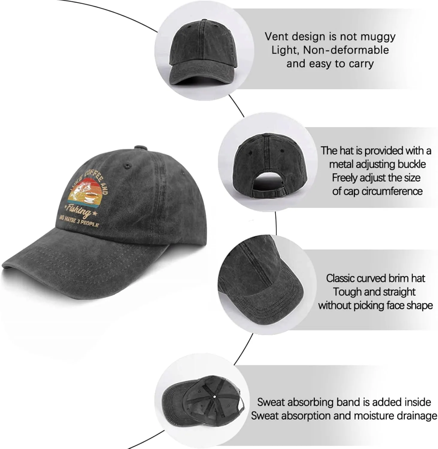 Fishing Hats I Like Fishing and Coffee and Maybe 3 People Hats & Birthday Summer Hat and Birthday Hunting