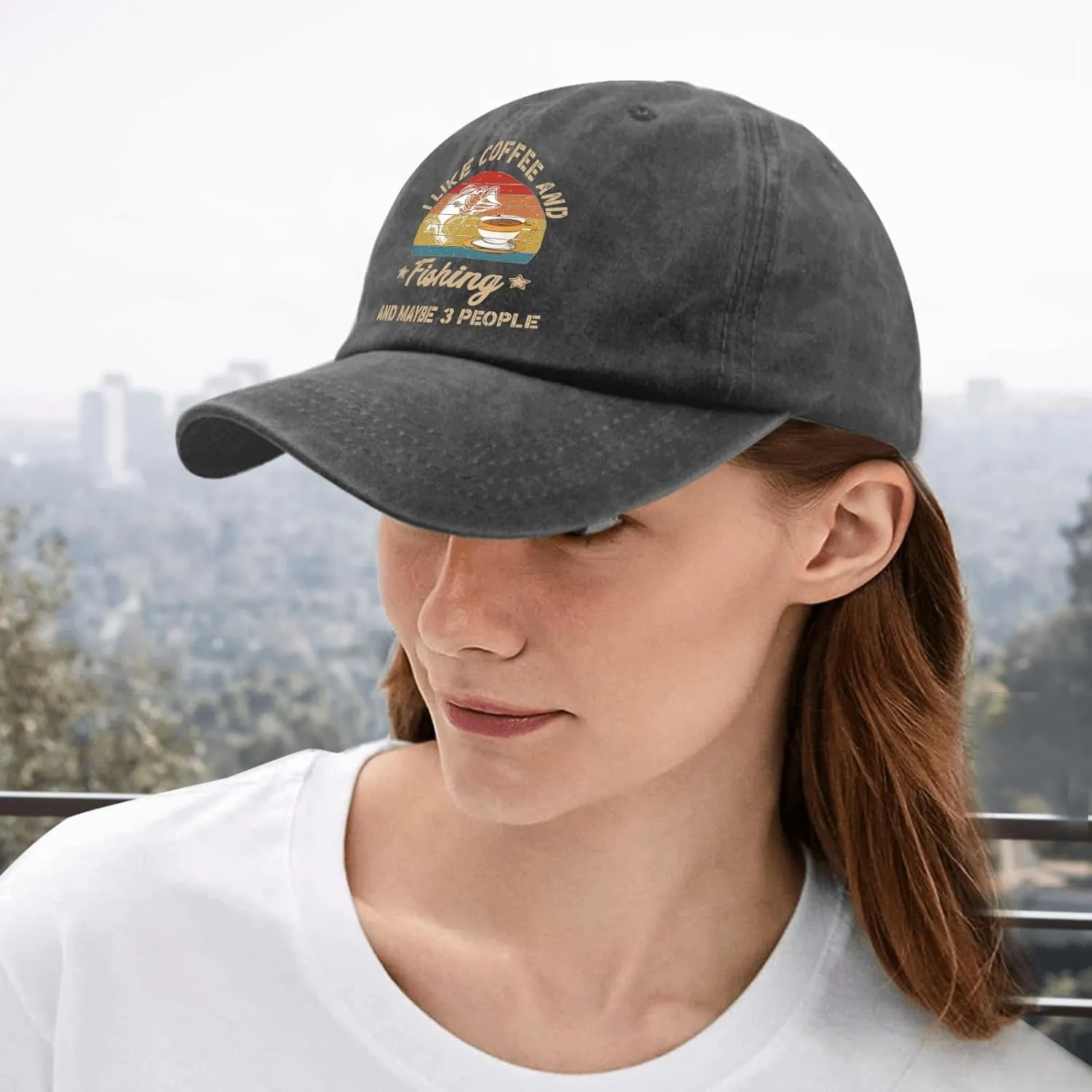 Fishing Hats I Like Fishing and Coffee and Maybe 3 People Hats & Birthday Summer Hat and Birthday Hunting