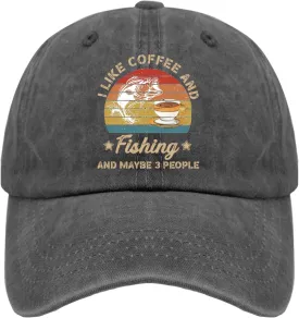 Fishing Hats I Like Fishing and Coffee and Maybe 3 People Hats & Birthday Summer Hat and Birthday Hunting