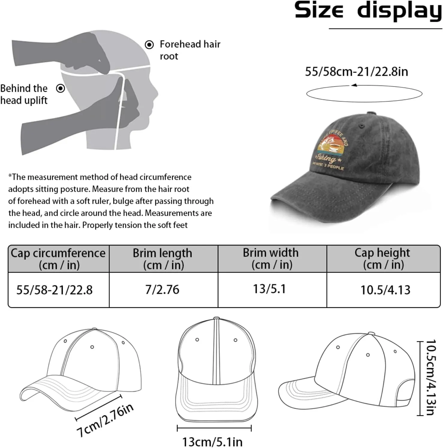 Fishing Hats I Like Fishing and Coffee and Maybe 3 People Hats & Birthday Summer Hat and Birthday Hunting