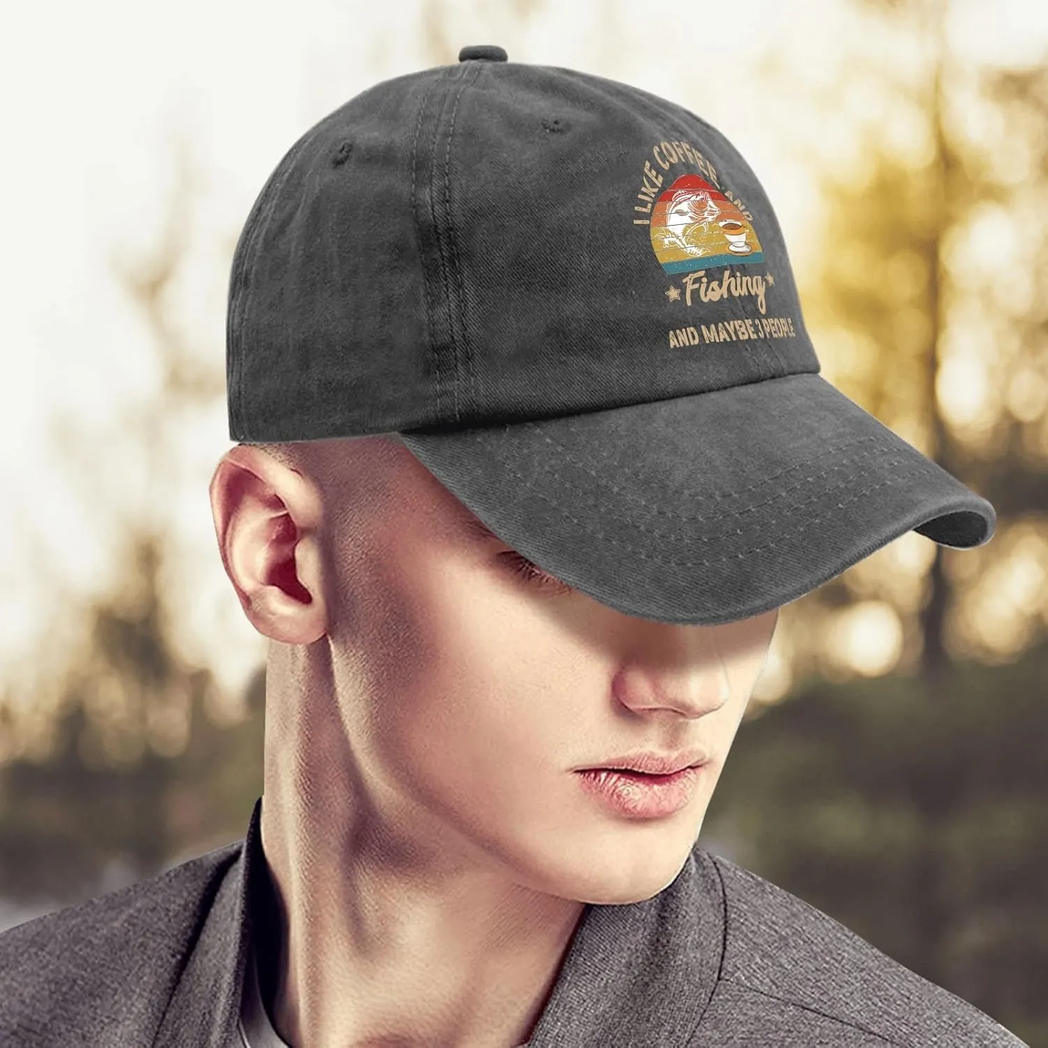 Fishing Hats I Like Fishing and Coffee and Maybe 3 People Hats & Birthday Summer Hat and Birthday Hunting