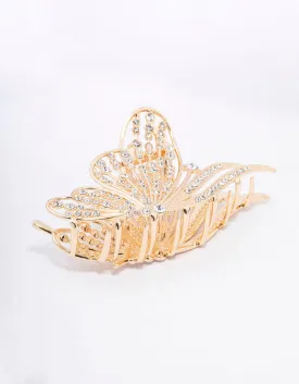 Gold Diamante Large Butterfly Hair Claw Clip