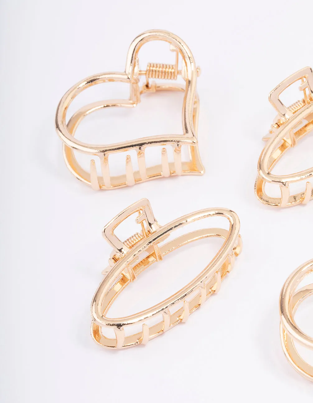 Gold Heart & Oval Hair Claw Clip 4-Pack