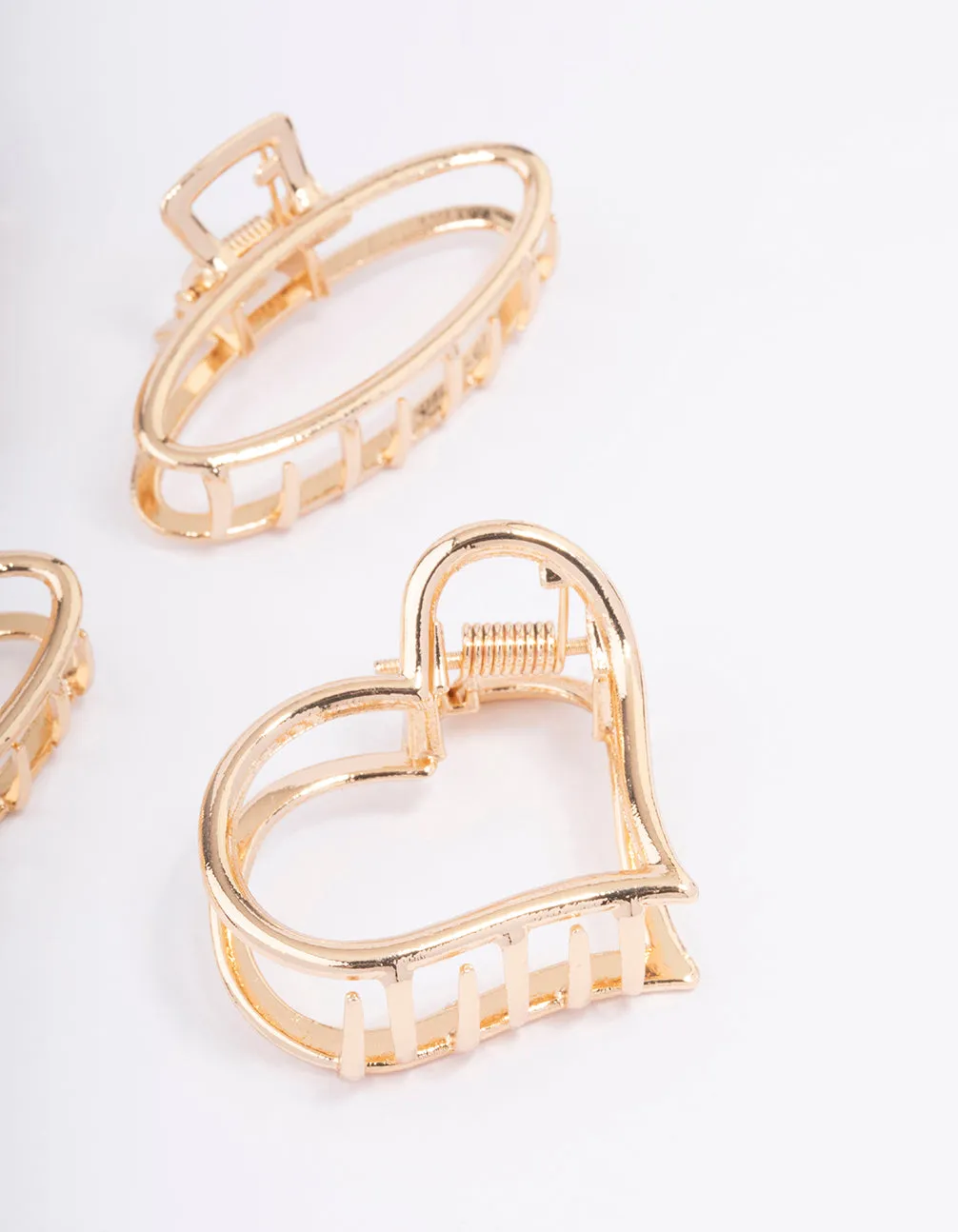Gold Heart & Oval Hair Claw Clip 4-Pack