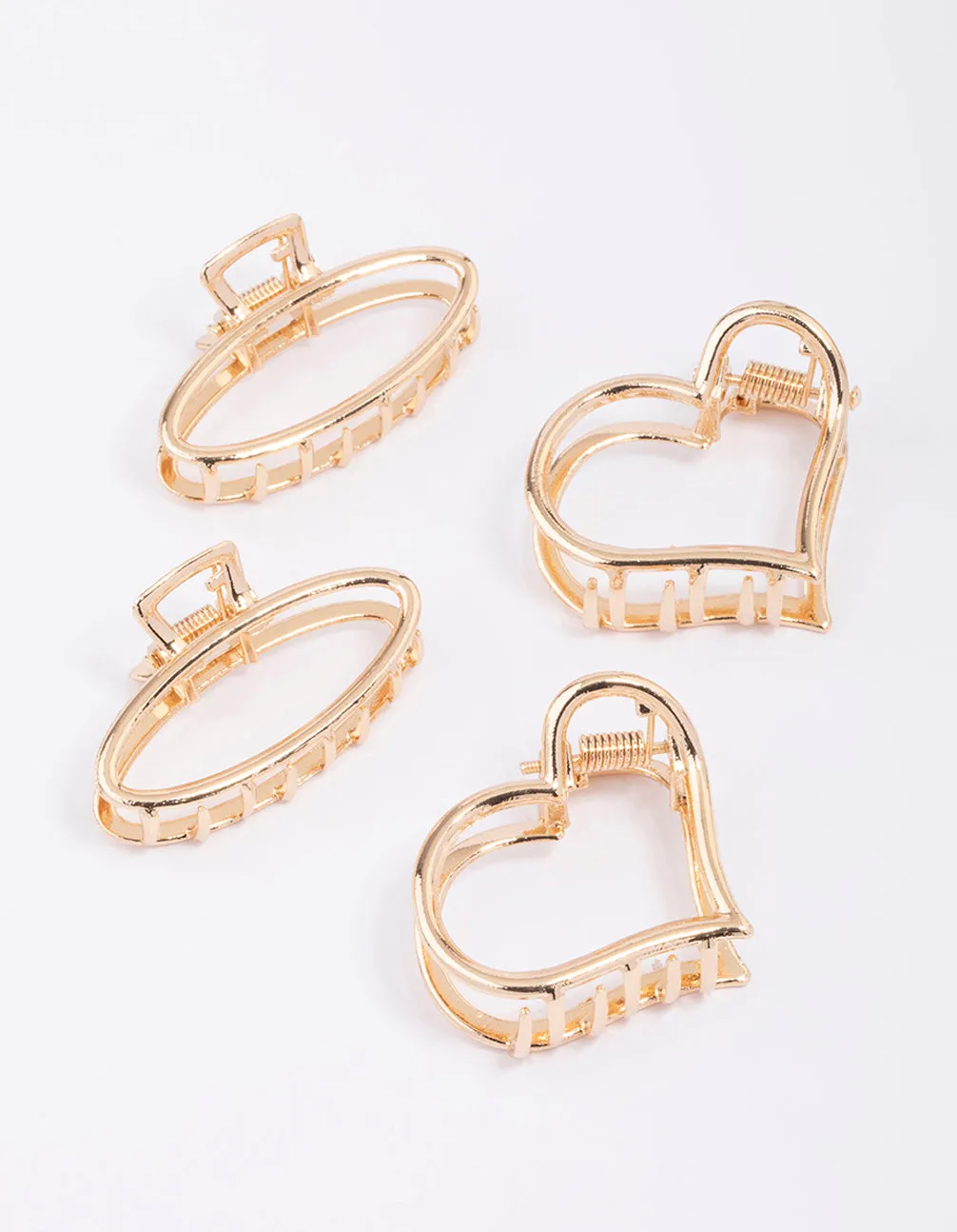 Gold Heart & Oval Hair Claw Clip 4-Pack