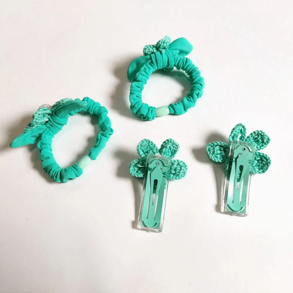 Green Clip and Hair Tie set