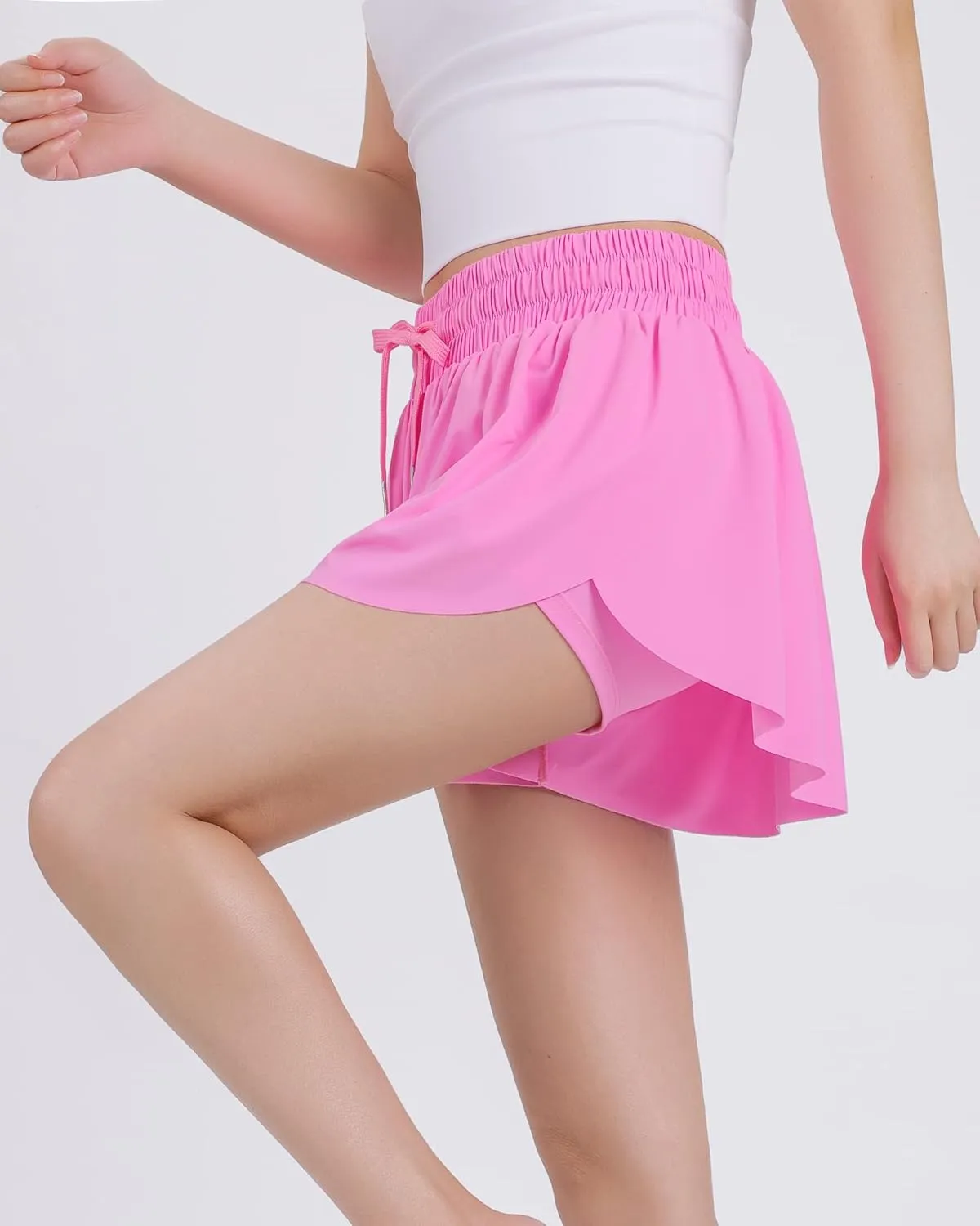 JOCMIC Girls Flowy Shorts, 2 in 1 Preppy Butterfly Shorts with Spandex Liner for Cheer Athletic Gym Teens Casual Clothes