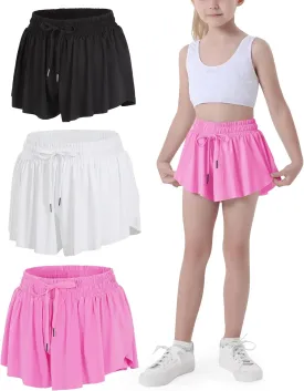 JOCMIC Girls Flowy Shorts, 2 in 1 Preppy Butterfly Shorts with Spandex Liner for Cheer Athletic Gym Teens Casual Clothes