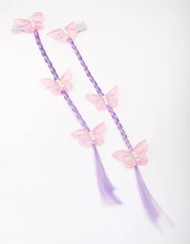 Kids Lilac Faux Hair Extension Butterfly Hair Clip