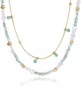 KissYan Beaded Necklaces for Women, 14k Gold Plated Layered Pendant Necklace with Link Chain, Boho Natural Gemstone Choker Summer Beach Jewelry