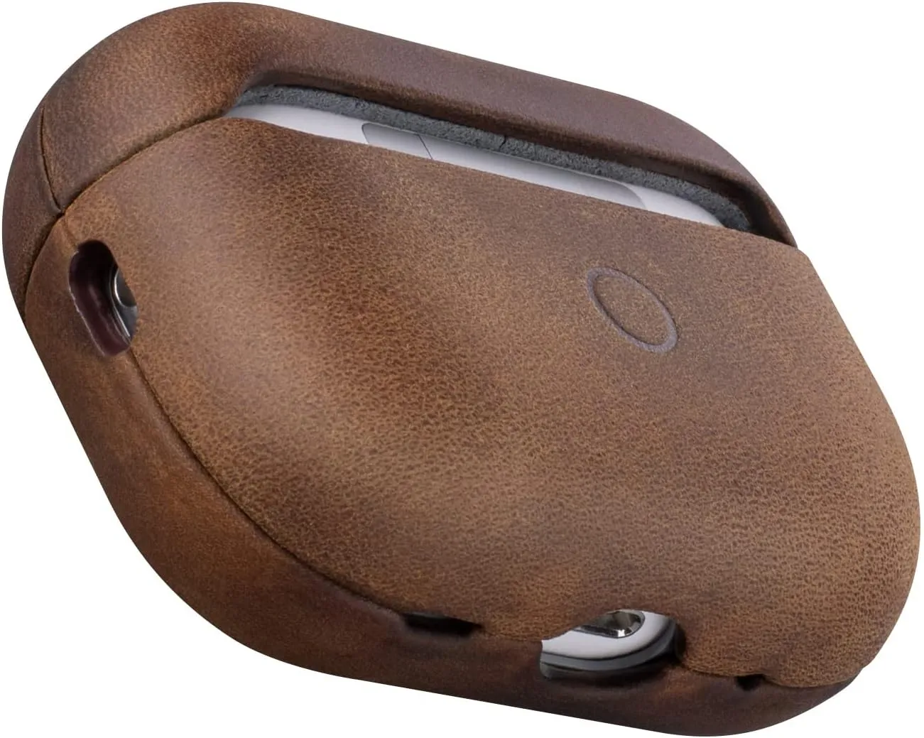Maogoam for AirPods Pro 2nd Generation Leather Case Cover with Button, Genuine Oil Wax Crazy Horse Cowhide Leather Case for Airpods Pro 2, Indiana-Jones Style, The Front LED Visible,Dark Brown