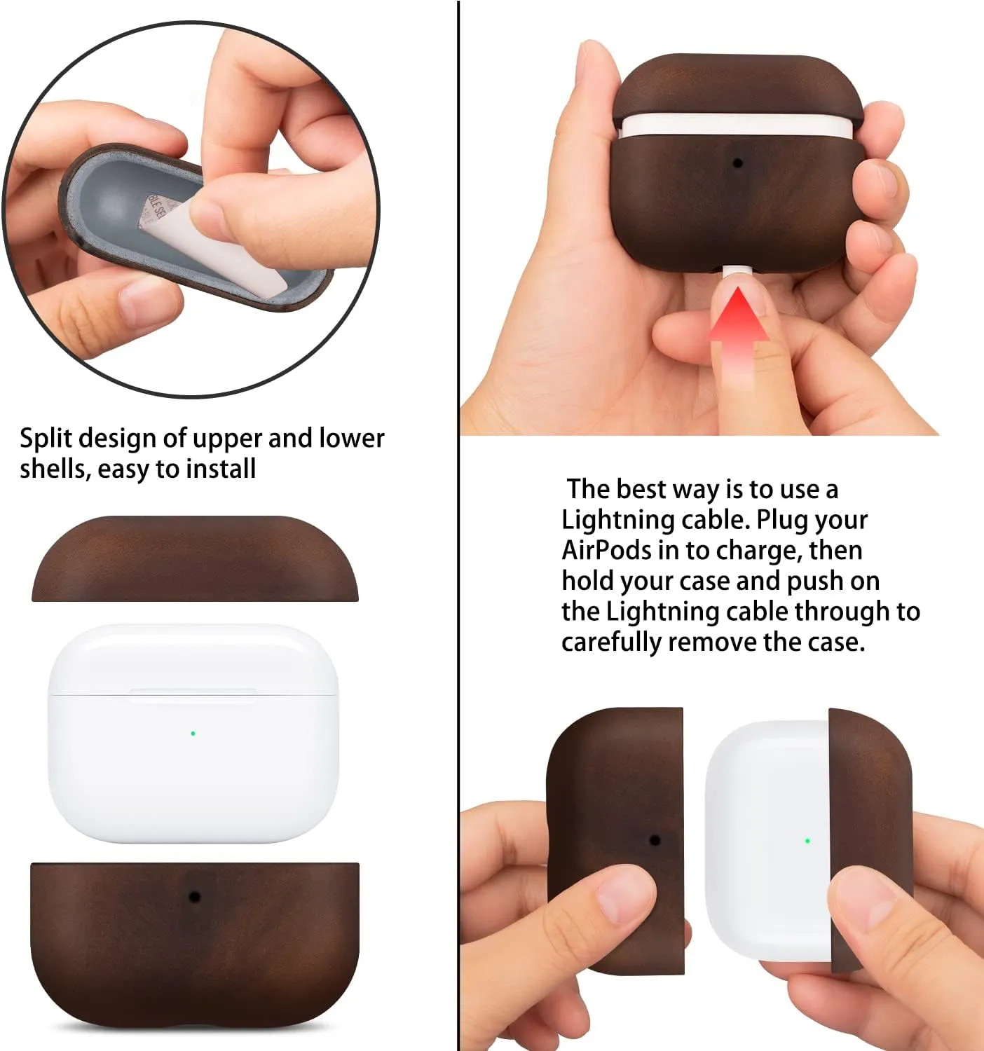 Maogoam for AirPods Pro 2nd Generation Leather Case Cover with Button, Genuine Oil Wax Crazy Horse Cowhide Leather Case for Airpods Pro 2, Indiana-Jones Style, The Front LED Visible,Dark Brown