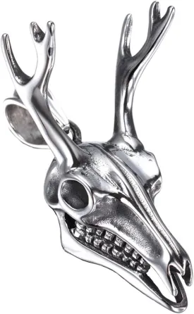 Men's Stainless Steel Silver Tone Punk Deer Skull Necklace Animal Head Charm Pendant with Chain