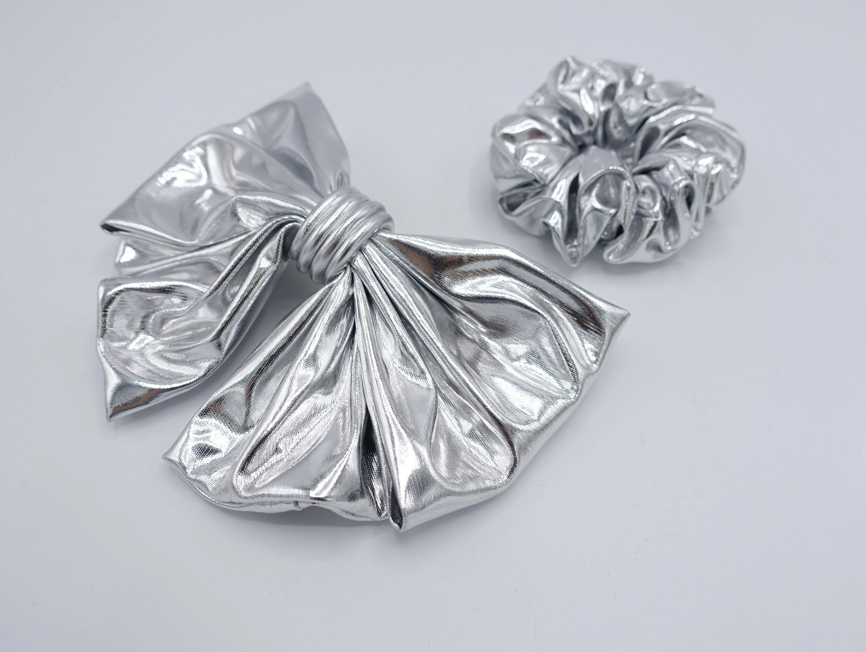 metallic bow scrunchies set for women