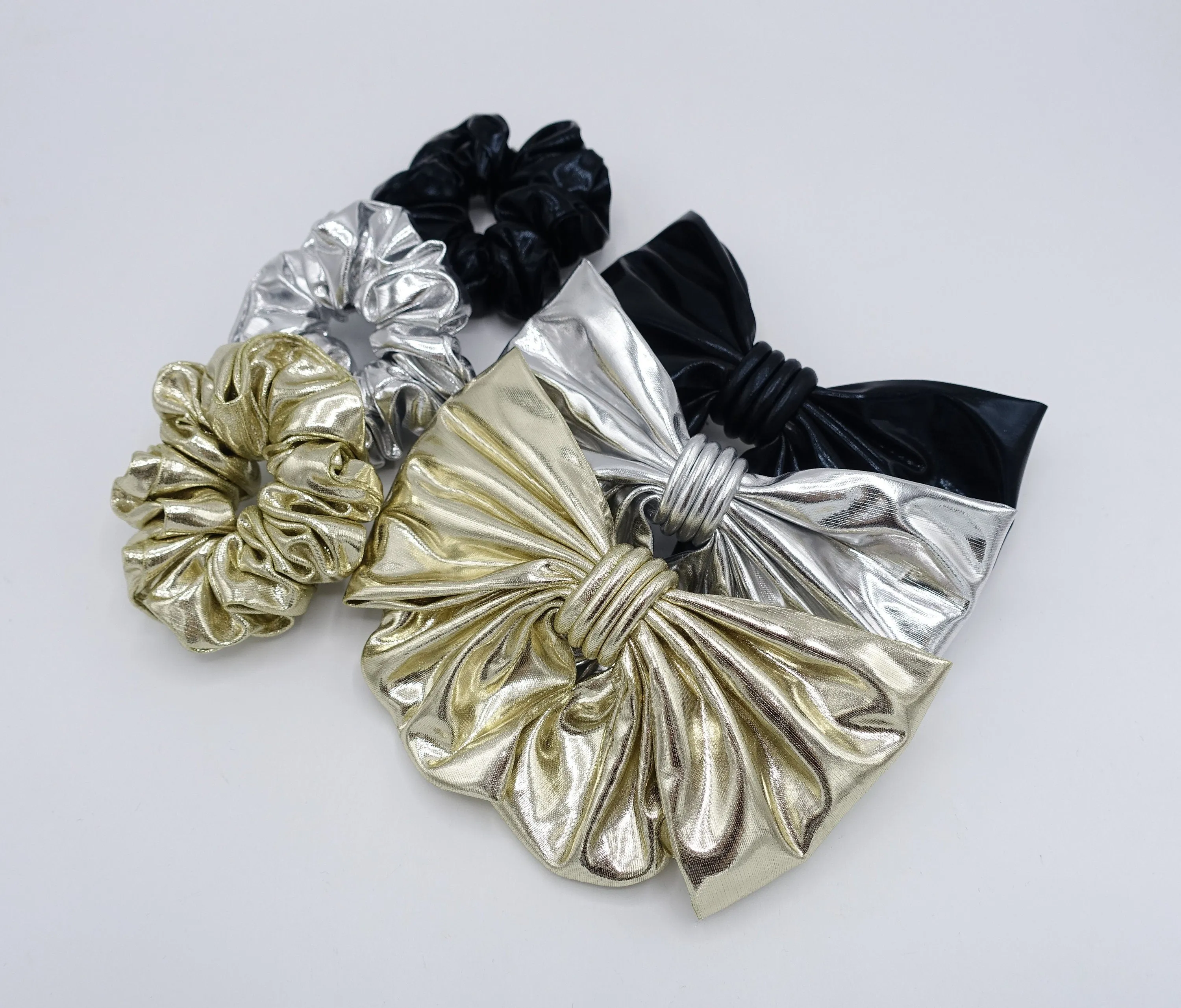metallic bow scrunchies set for women